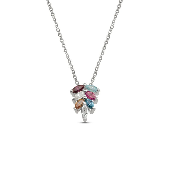 Personalized Marquise Clustered Birthstone Necklace in Sterling Silver by Jewlster