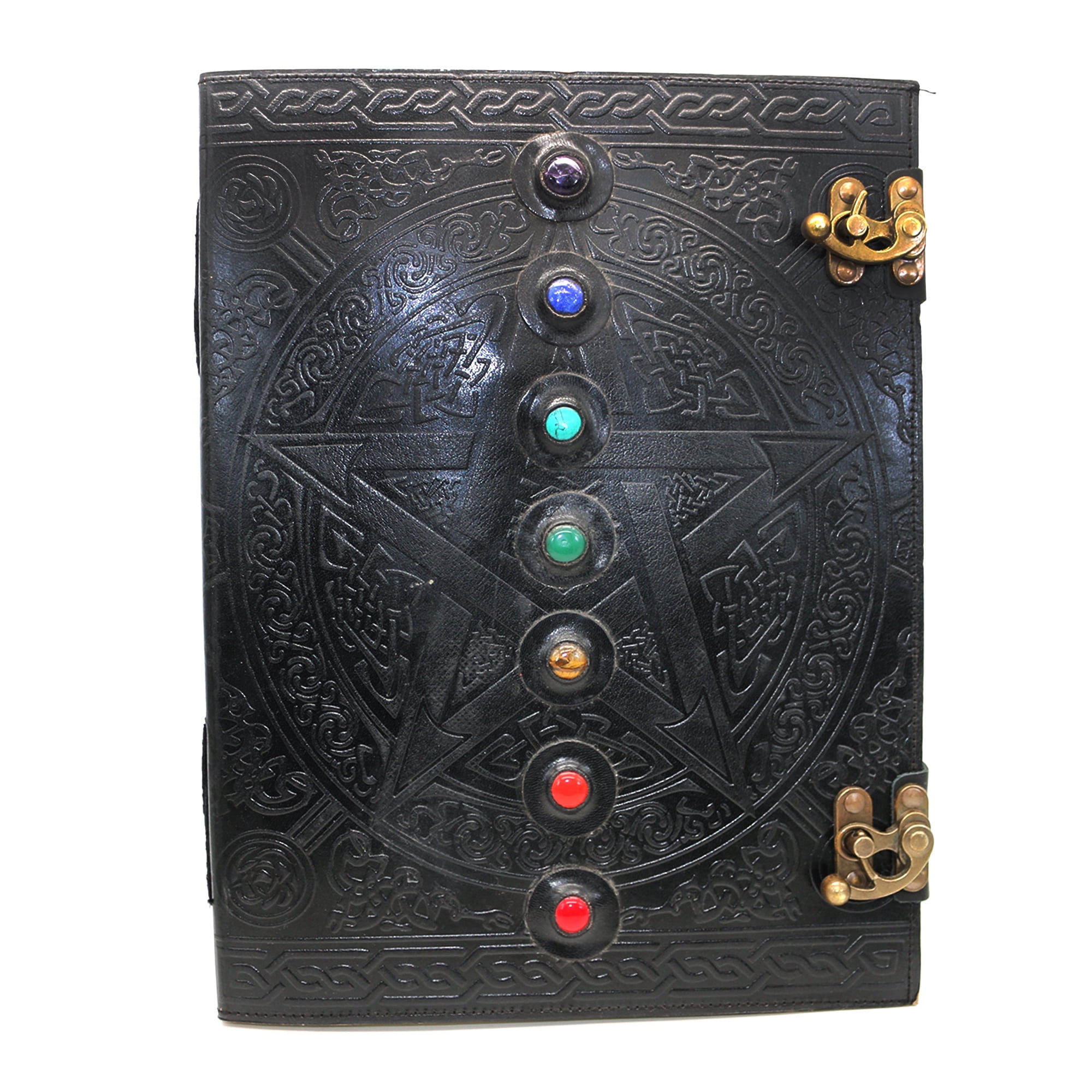 Soul Sticks Embossed Black 7 Chakras Genuine Leather 200 Page Journal 10" x 13"