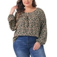 thumbnail image 1 of Blusas de tamaño grande para mujer Agnes Orinda, estampado floral, cuello redondo, manga larga, puños elásticos, casual, 4X, negro, beige, 1 of 5