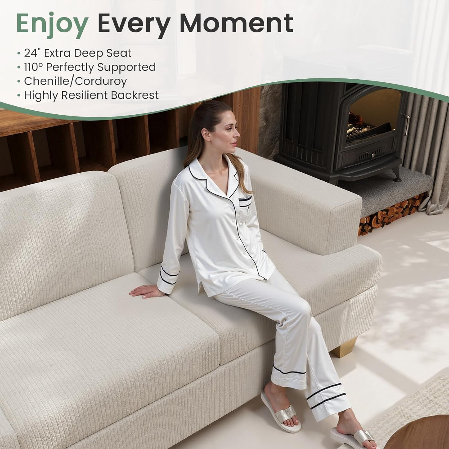 YOUDENOVA 2 Piece Set Comfy Sofa Couch, 3 Seater & Loveseat Sofa with Deep Seats, Modern Sleeper Couch for Living Room,Beige