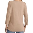 thumbnail image 4 of Liher V Neck Tee Shirt for Women 3 4 Sleeve Autumn Tops Casual Trendy Blouse Apricot T-shirt Clothes Size S, 4 of 4