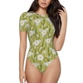thumbnail image 2 of Uemuo Daisies Flowers Pattern Women's One Piece Short Sleeve Swimsuit Rash Guard Surfing Modest Quick-drying Swimsuit Beach Essentials-Small, 2 of 9