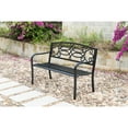 thumbnail image 3 of Steel Outdoor Patio Garden Park Seating Bench with Cast Iron Scrollwork Backrest, Front Porch Yard Bench Lawn Decor, 3 of 7