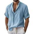 thumbnail image 2 of Horkkom Short Sleeve Shirts for Men Breathable Solid Color Linen Shirts Summer Loose Casual Shirts M, 2 of 6