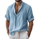 thumbnail image 1 of Camisas de Verano Casuales de los Hombres Lino Cuello de Manga Corta para la Playa Holiday Street Wear, 1 of 5