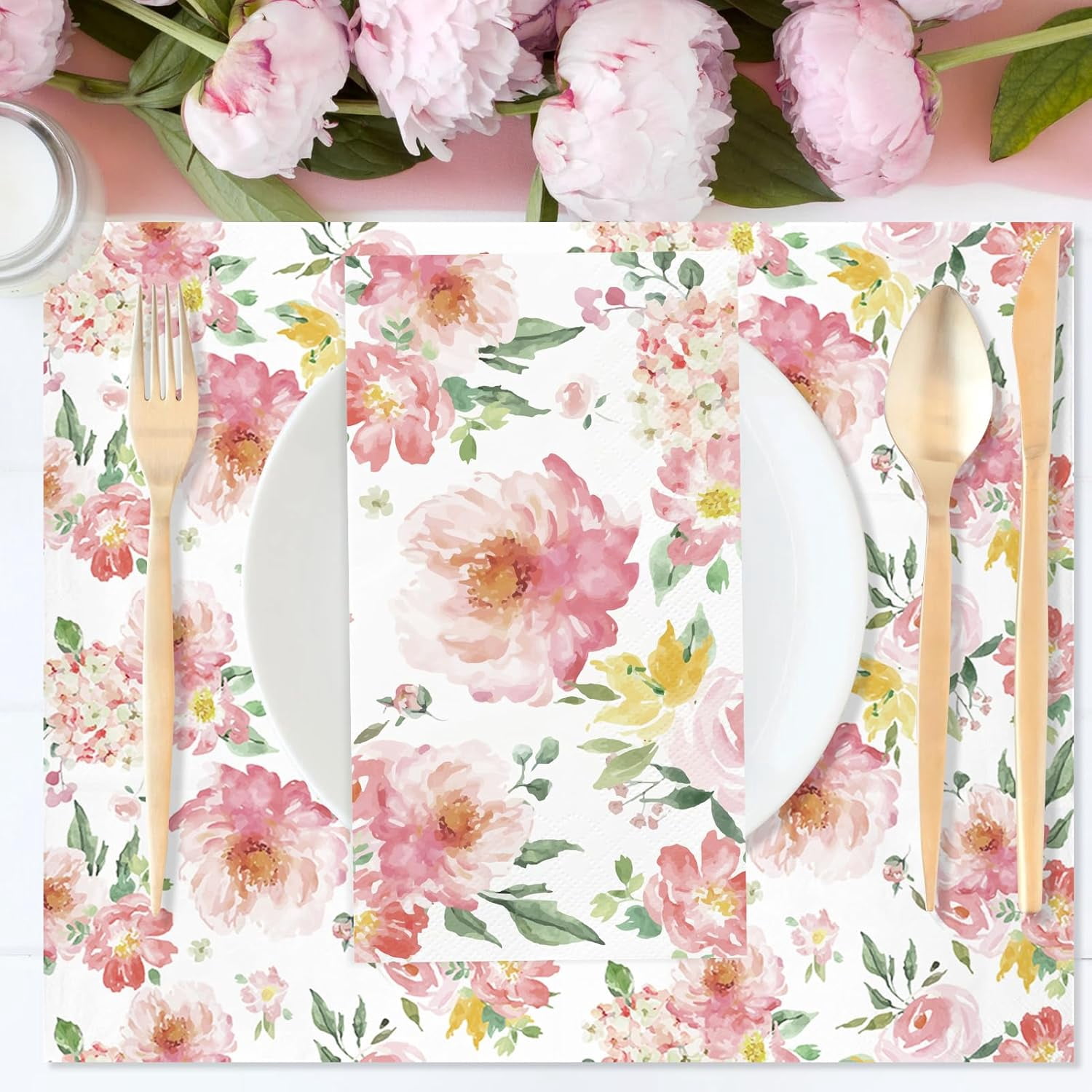 100PCS Floral Napkins Watercolor Flower Disposable 3 Ply Decorative Paper Hand Towels for Bathroom Pink Guest Napkins for Wedding Bridal Baby Shower Tea Party Birthday