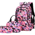 thumbnail image 1 of Waterproof School Backpack Set Fits 14" Laptop Backpack Daypack College School Bookbag with Lunch Box and Pencil Case (Geometric Printed，Purple), 1 of 8