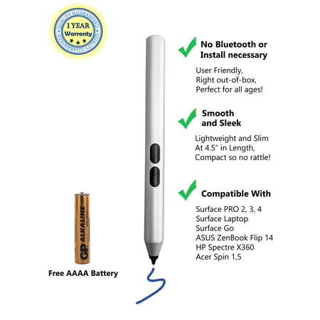 Mini Smartpen Surface Stylus with 1024 Levels of Pressure Sensitivity Pen Aluminum Body, Laptop Stylus Pen 2019 Microsoft Surface Pro,Surface Pro 5, Surface Pro 4, with AAAA Battery Included -