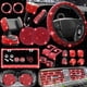 thumbnail image 1 of NBTEPEM Juego de 27 accesorios de coche con brillantes rojos para mujer, fundas para volante, ajuste universal, marco de placa de matrícula de 15 pulgadas, soporte para teléfono con brillantes, posava, 1 of 9