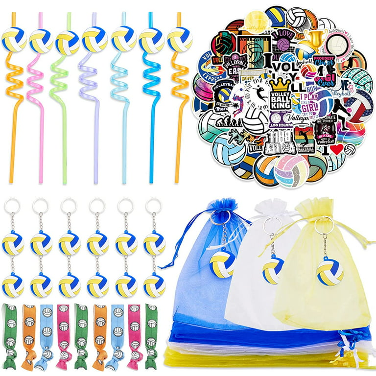 98Pcs Volleyball Party Favors, Volleyball Party Decorations, Volleyball  Keychains Party Straws Hair Ties Stickers Organza Drawstring Bags for Girls  Teens Kids Birthday Party, Sports Team Gifts 
