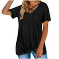 thumbnail image 2 of Womens Clothes Women's Fashion Casual Women's V-Neck Short Sleeve Solid Color Cross Top, 2 of 7