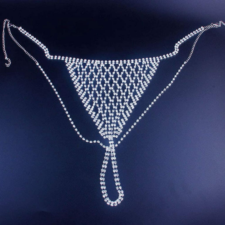 Sexy Rhinstone Underwear Thong Panties Crystal Body Chain Jewelry