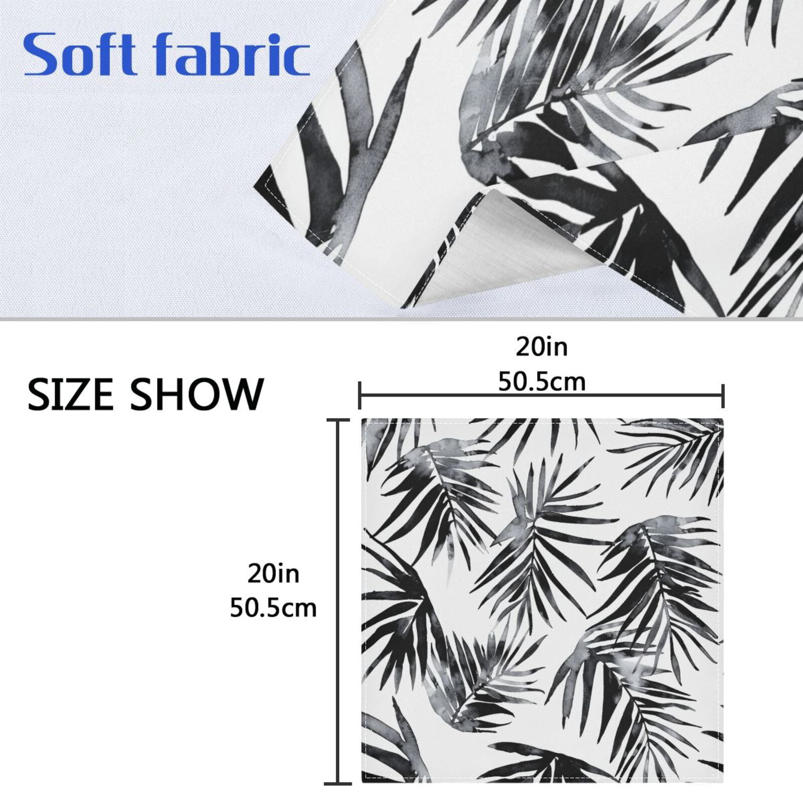 JSTEL Black Palm Leaf Watercolour Cloth Napkins Set of 6, 20x20 Inch Washable and Reusable Napkin for Decoupage Dinner Party Everyday Use