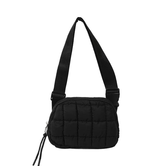 Quilted Belt Bag for Women Small Puffer Fanny Pack Minimalist Solid Color Zipper Crossbody Bag with Adjustable Strap for Daily Use and Travel