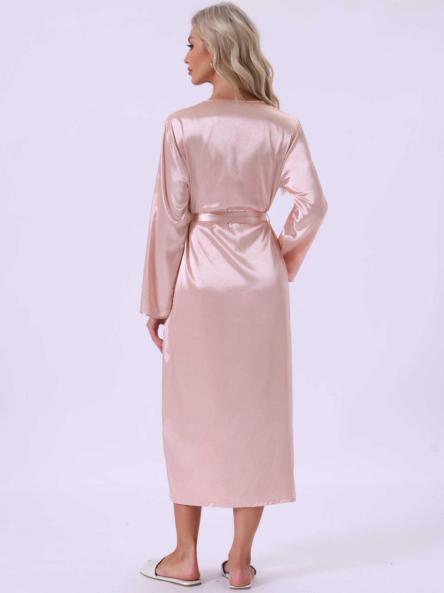 DARING DIVA Women's 2pcs Satin Silky Soft Midi Camisole Robe Set L Pink