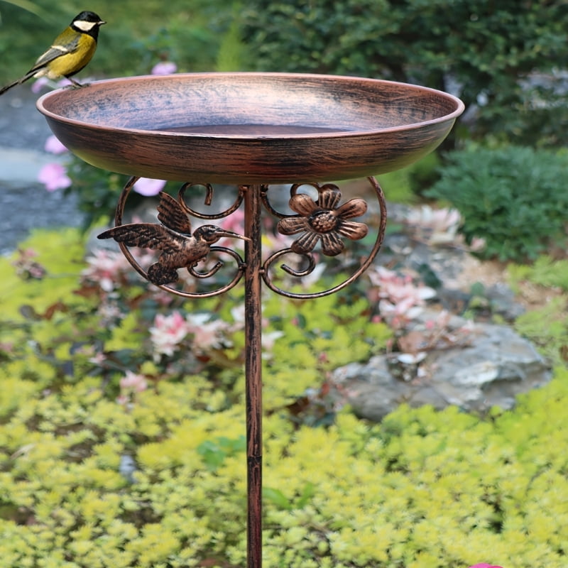 Multifunctional Garden Bird Bath Feeder Stake Spikes with Iron Bowl For Attracting Wild Birds Year Round Lawn Decoration