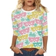 thumbnail image 2 of Mceream Mardi Gras Shirts for Women Bling Glitter Carnival Outfits 3/4 Sleeve Tunic Tops Funny Mask Graphic Tees Crewneck Vintage Mask Print Blouses Plus Size Multicolor M, 2 of 9