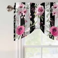 thumbnail image 4 of Pink Roses Tie Up Valance Curtains for Windows, Kitchen Curtains Window Treatments, Romantic Flowers Leaves Floral Black Stripes Short Window Shades Valances for Bedroom Bathroom Cafe 42"x18", 4 of 8