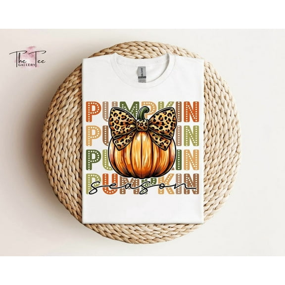 Pumpkin Season T-Shirt, Cute Leopard Bow Pumpkin Shirt For Women, Trendy Fall Shirt For Girls, Pumpkin Farm Shirt, Autumn Clothes Women