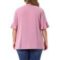 thumbnail image 4 of DARING DIVA Women's Plus Soft Top V Neck Ruffle  Casual Chiffon Blouse Shirt 2X Pink, 4 of 6
