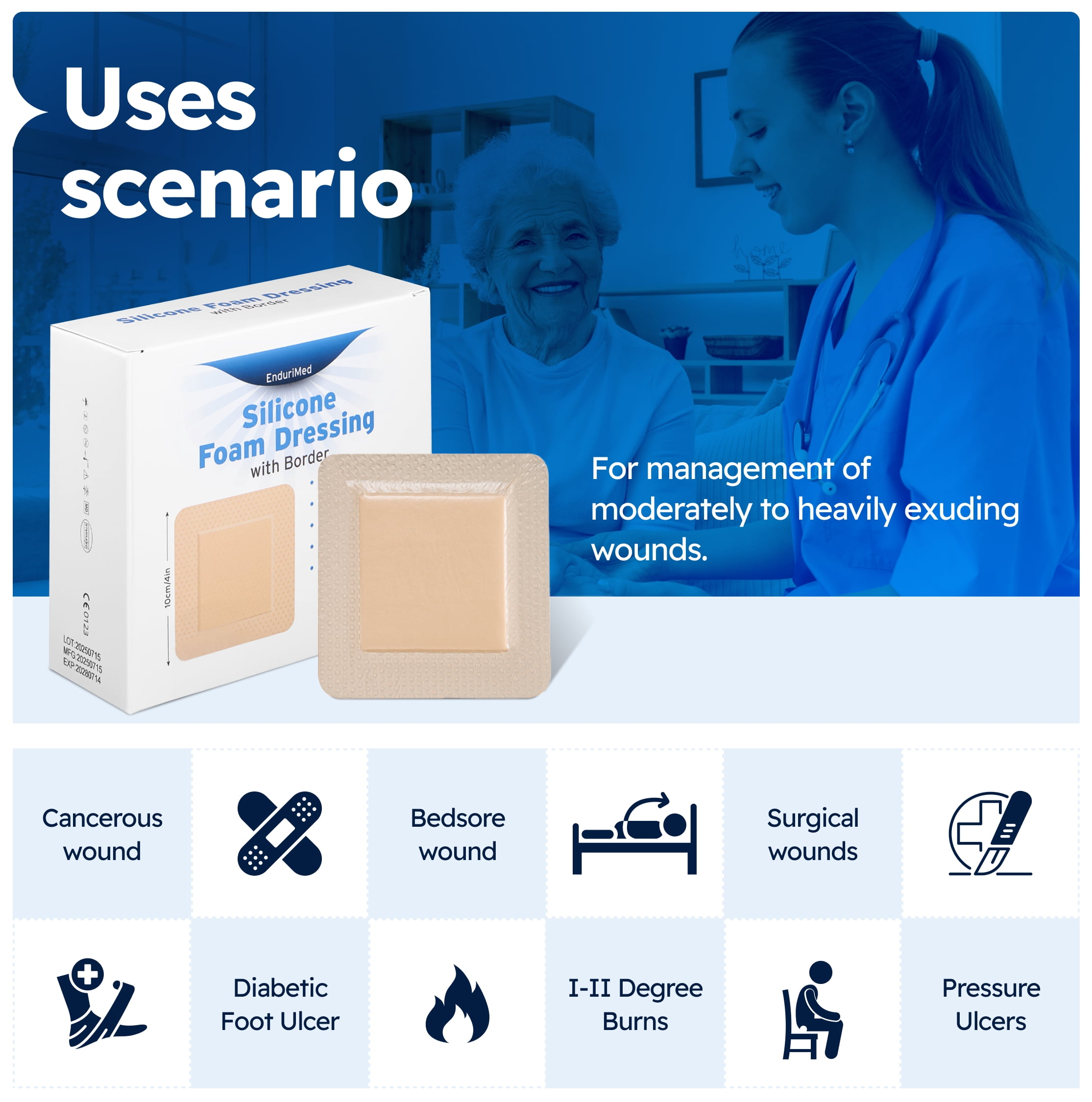 Silicone Foam Dressing 4x4 with Border Adhesive - 4mm Extra Thick Wound Dressing First Aid Bandage for Wound Care - 12 Pack