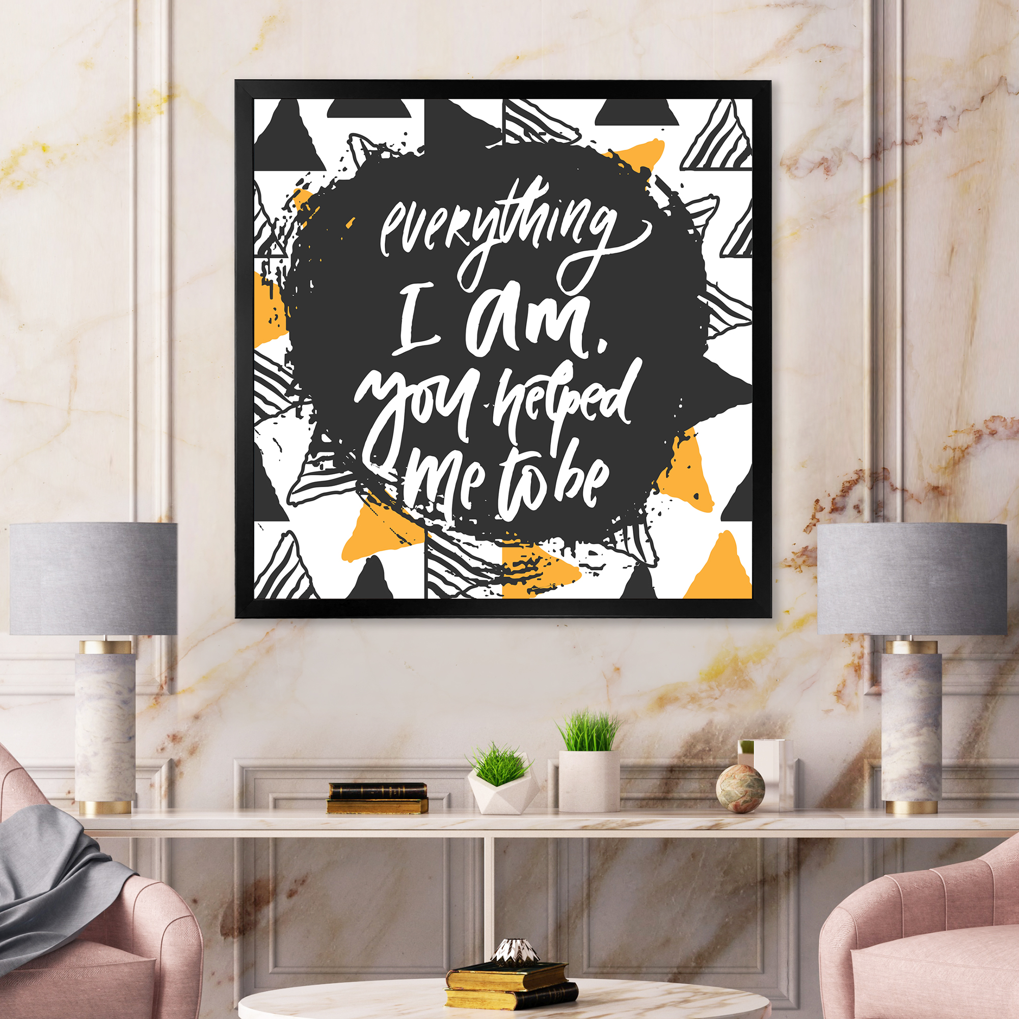 Designart 'Everything I Am You Helped Me To Be On Triangle Pattern' Mid-Century Modern Framed Art Print