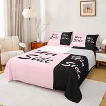 Homewish Romantic Valentine Twin Sheet Sets for Couple, Black Pink Splicing Twin Fitted Sheet, Modern Simple Theme Flat Sheet, Microfiber Bedroom Decor, 3pcs