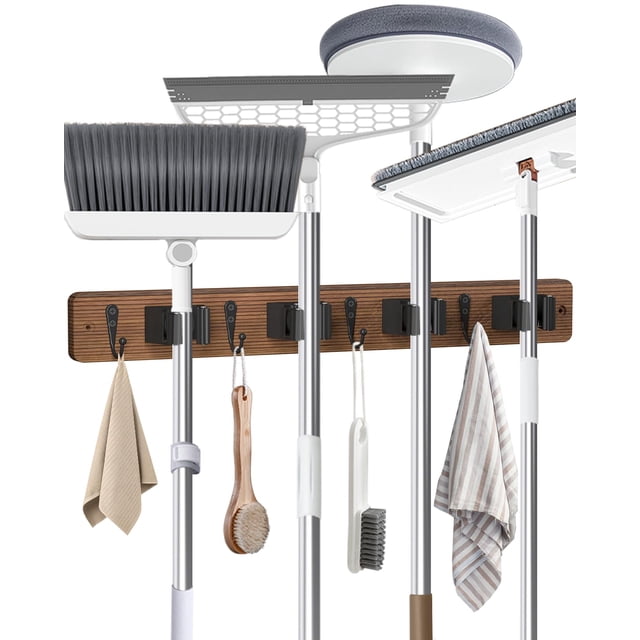Soporte para escobas AceMining de madera para pared, 4 soportes y 4 ganchos
