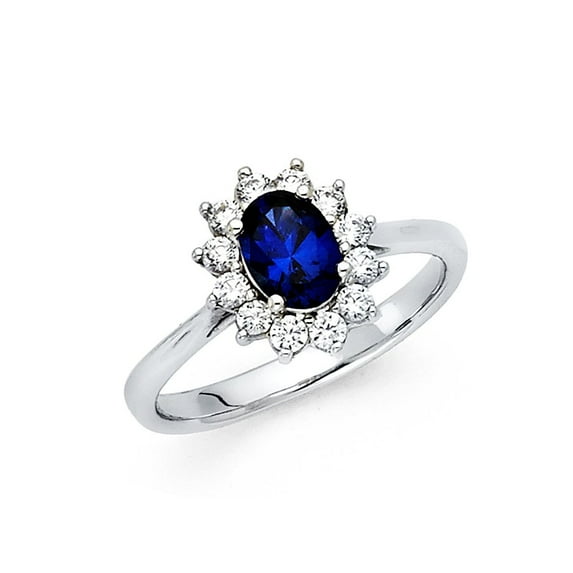 1ct Blue Sapphire CZ 14k White Gold Halo Engagement Ring