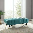thumbnail image 2 of Accent Chair Bench, Velvet, Blue, Modern Contemporary Urban Design, Living Lounge Room Hotel Lobby Hospitality, 2 of 7