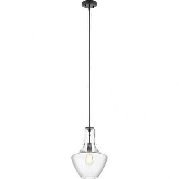 1 Light Contemporary Large Bell Shade Pendant Light Fixture with Clear Glass-Black Finish-Clear Glass Color Bailey Street Home 147-Bel-4187289