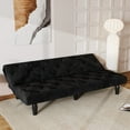 thumbnail image 6 of 65"W Futon Sofa Bed, Velvet Convertible Loveseat Sofa with 3-Level Adjustable Backrest, Comfy Tufted Sleeper Couch Bed,Upholstered Recliner Modern Couch for Living Room, Bedroom, Apartment(Black), 6 of 8