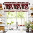 thumbnail image 3 of Christmas Red Valances for Windows Black Plaid Reindeer Xmas Tree Silhouette Rod Pocket Curtain Valance Window Treatment Short Curtains for Kitchen Living Room, 42"x12", 3 of 5
