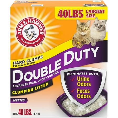 Arm Hammer Double Duty Dual Advanced Odor Control Scented Clumping Cat Litter, 40lb