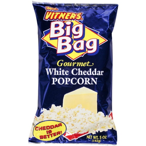 black bag of white cheddar popcorn