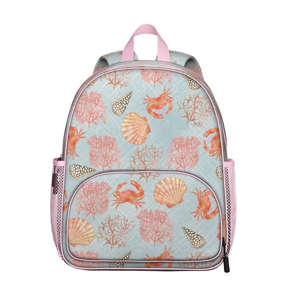 Sac à Dos Étudiant Crabe Nautique Mignon - Sac d'École Léger et Déperlant avec Vie Marine Tropicale Colorée et Design de Dessin Animé Océan Marin pour Usage Quotidien