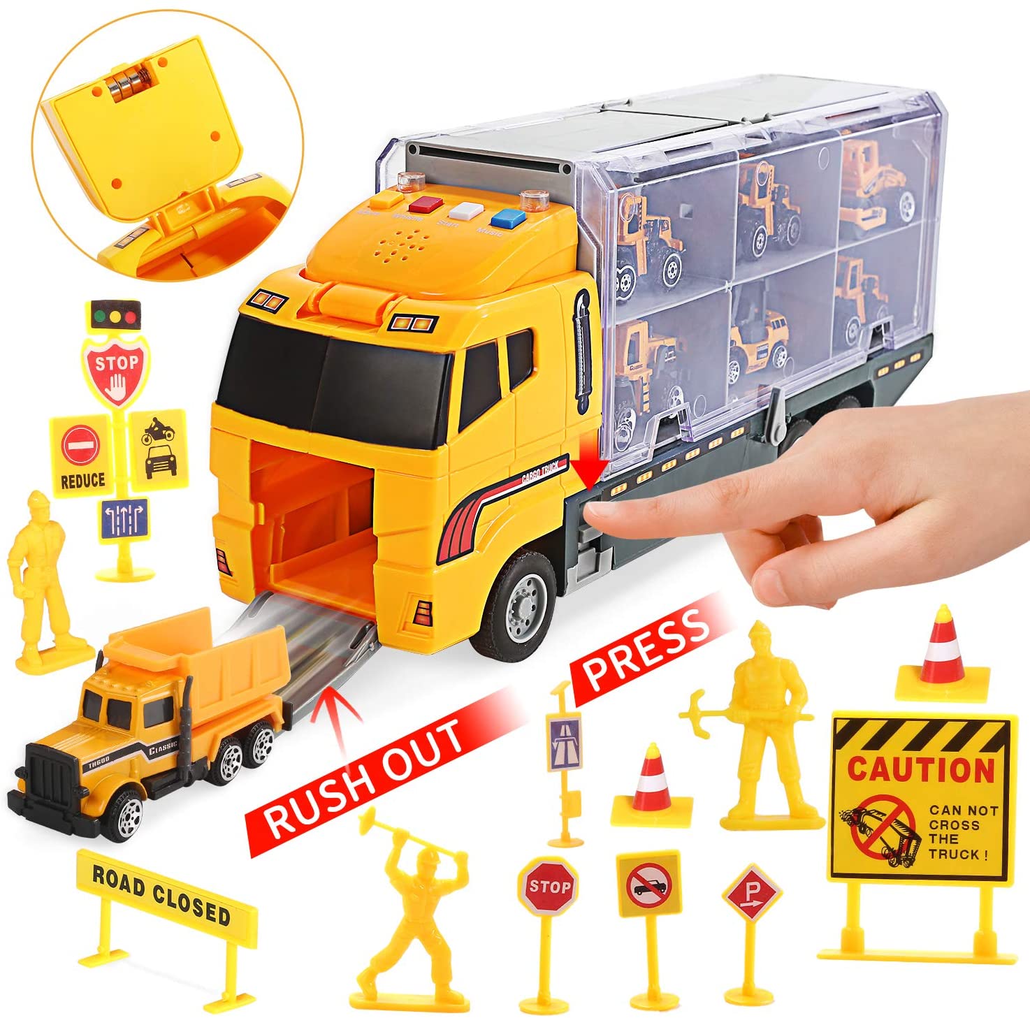 CUTE STONE 25 in 1 Construction Trucks Push and Go Car Carrier