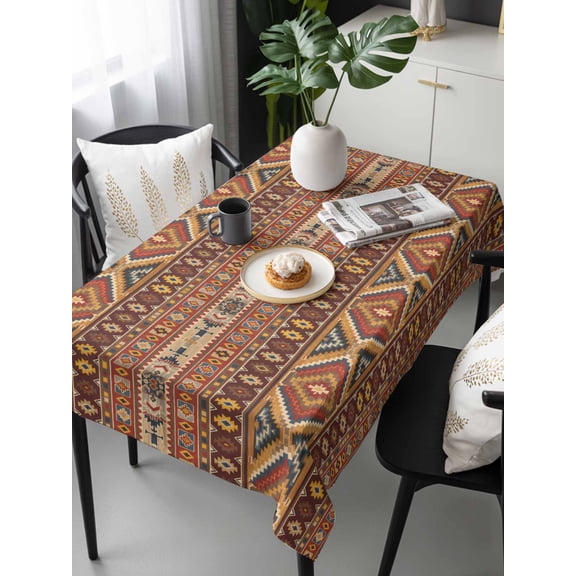 Brown Southwest Aztec Tablecloth Rectangle Table Cloth 60x120, Waterproof Tablecloth Outdoor Table Cloth, Farmhouse Vintage Geometric Washable Table Cover for Kitchen Dinning Party