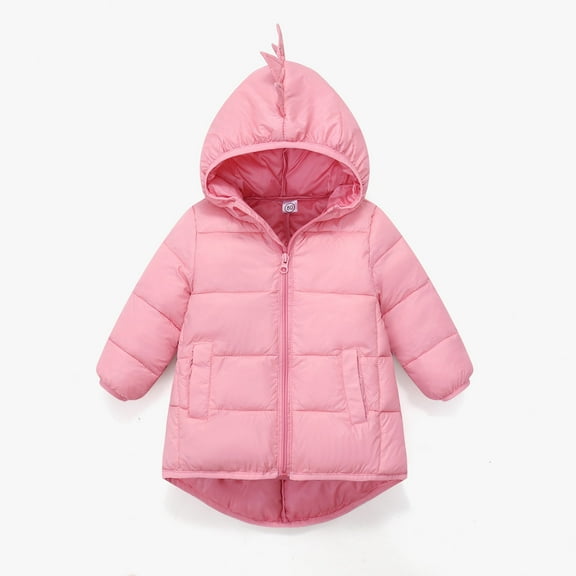 Spazoro Toddler Girls Parka Jackets, Windproof Dinosaur Hood Fleece Padded Full-Zip Winter Coat for Kids Pink Size 7 T