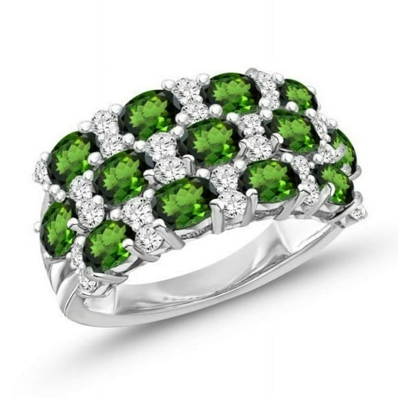 3.43 Carat Genuine Chrome Diopside & White Topaz Ring in Sterling Silver