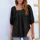 thumbnail image 4 of Top de camisa de manga farol con textura floral de chifón con cuello cuadrado de verano a la moda informal y sexy para mujer Pompotops FGAJ2961, 4 of 8