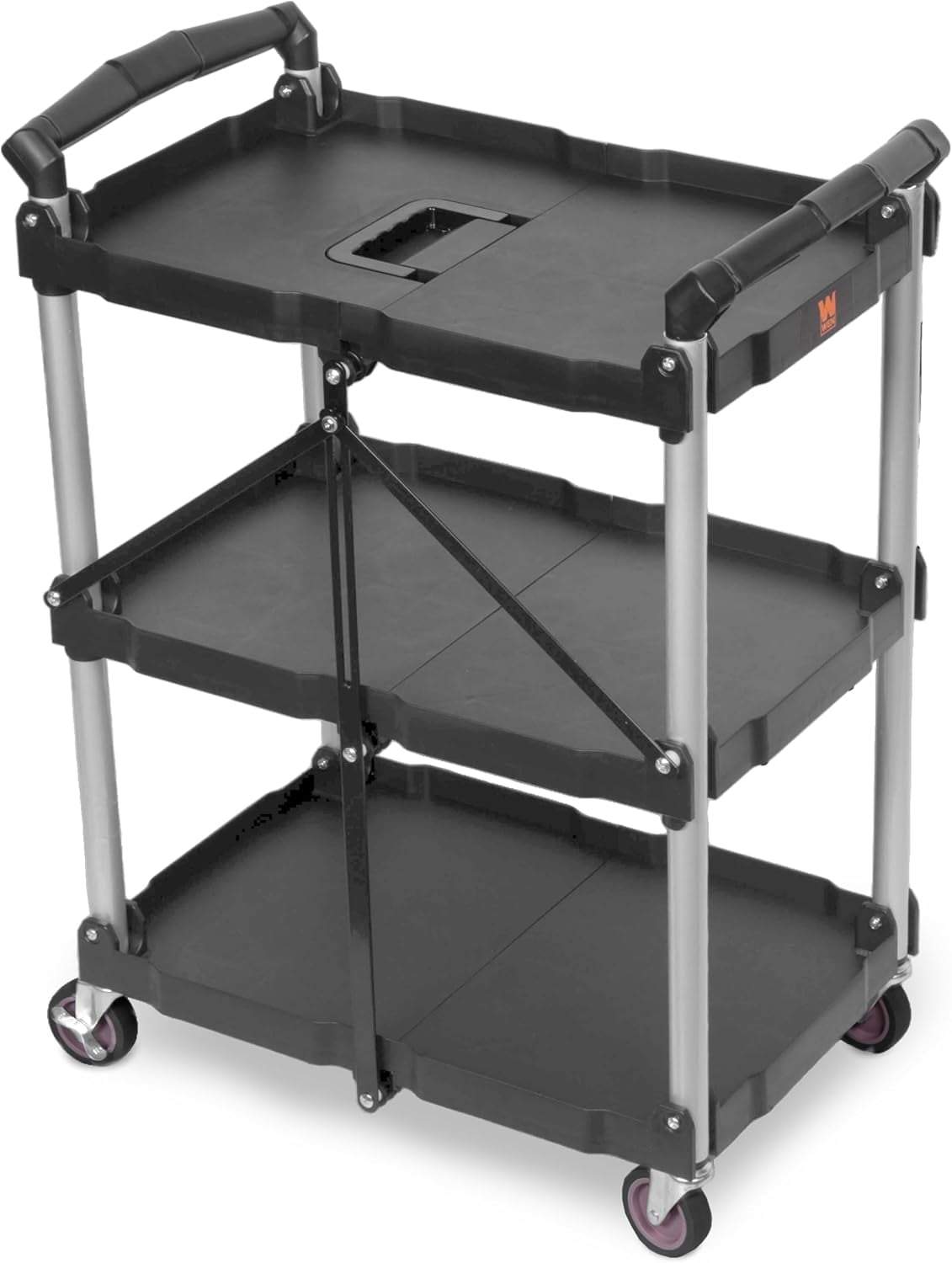 Compact Foldable Service Utility Cart, Three Tier with 165-Pound Capacity (73065)