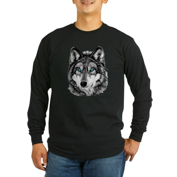 CafePress - Painted Wolf Grayscale Long Sleeve Dark T Shirt - Long Sleeve Dark T-Shirt