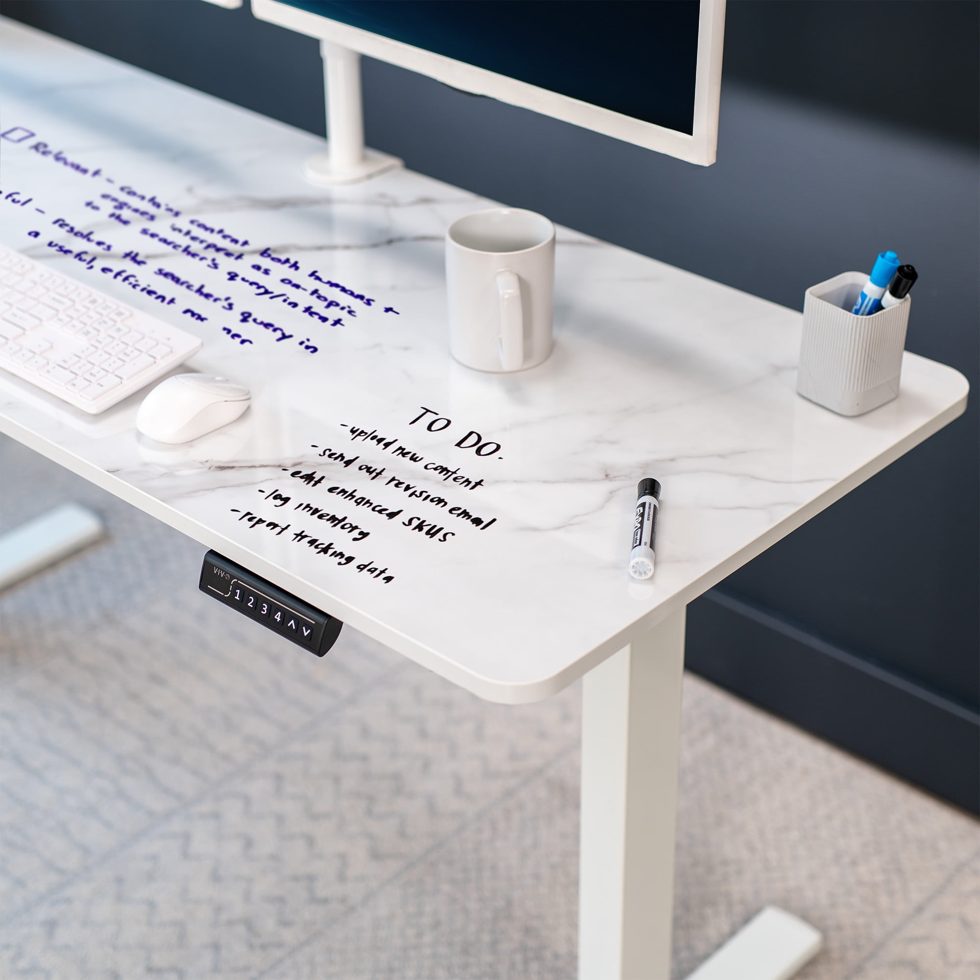 VIVO White Marble 60 x 24 inch Dry Erase Table Top for Sit to Stand Desk Frames