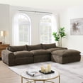 thumbnail image 2 of Modern Convertible L-Shaped Sectional Sofa, Chenille Upholstered Fully Compressed Modular Couch With Movable Ottoman for Living Room Apartment Office, 2 of 17