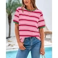 thumbnail image 2 of BTFBM Summer Tops for Women Crewneck Short Sleeve Striped T Shirts Casual Spring Clothes Color Block Basic Tee Blouses, 2 of 7