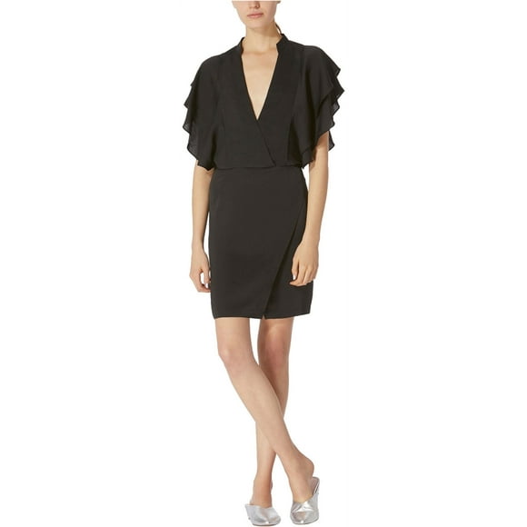 Avec Les Filles Womens Faux Ruffled Mini Dress, Black, Medium