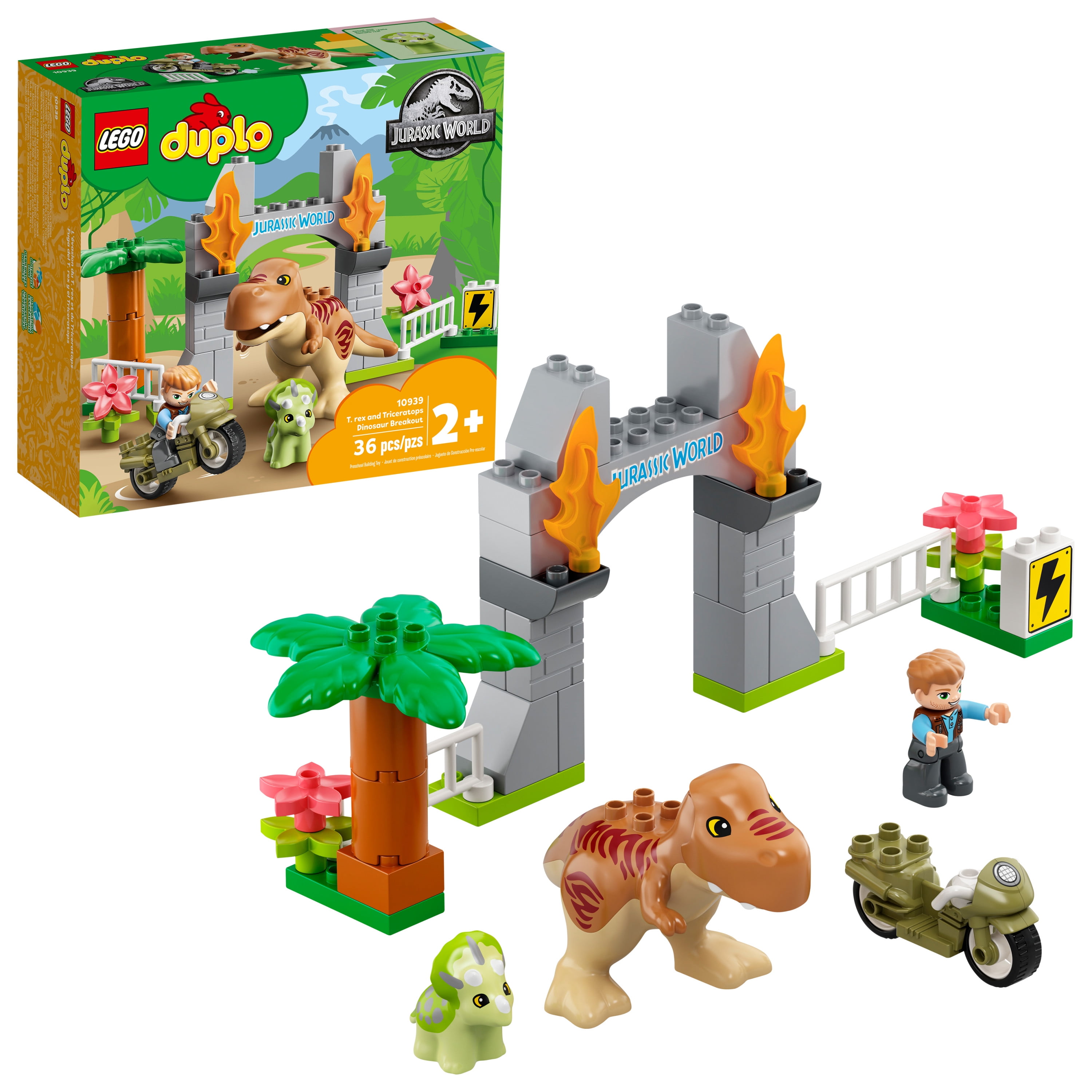 Lego Duplo Jurassic World T Rex And Triceratops Dinosaur Breakout 10939 Building Toy 36 Pieces 