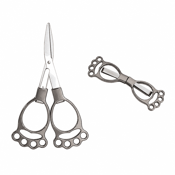2-Pack Folding Scissors, 4.3-Inch Compact Stainless Steel Mini Scissors with Gunmetal Paw-Shaped Handles, Portable Craft and Fishing Line Scissors for Sewing, Travel, Office and Home