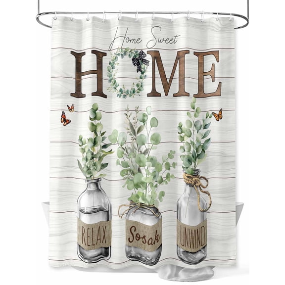 Farmhouse Shower Curtain Set ，Waterproof Fabric Shower Curtains Home Sweet Home Green Eucalyptus Wood Grain Shower Curtains for Bathroom,Bathroom Decor 72"x84"